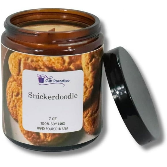 Snickerdoodle Scented Jar Candle, 7 oz Amber jar, Wooden Wick, Sweet and Strong Smell, Non Toxic, Cinnamon Sugar Cookie Scented Candle