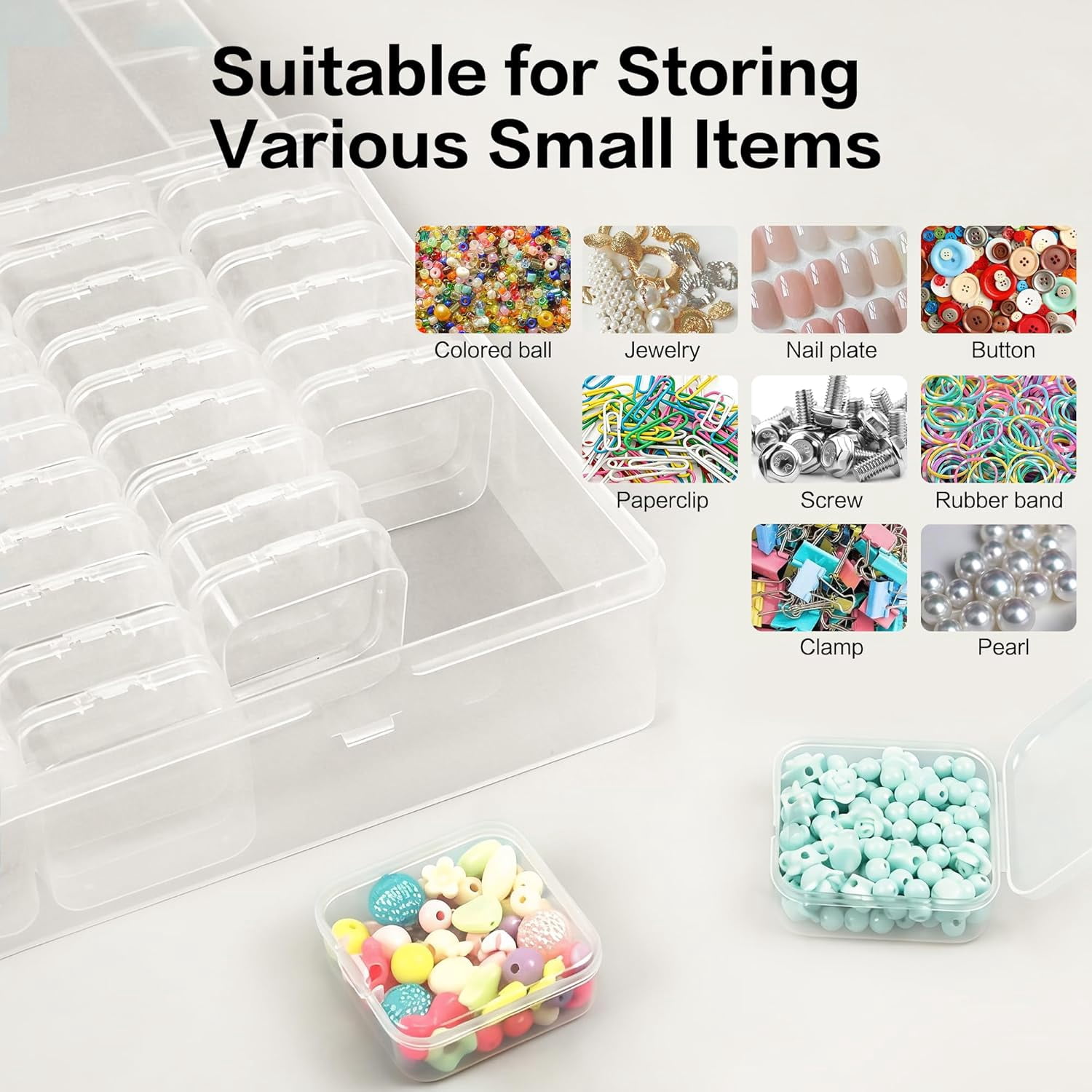 Clear Large Bead Organizer Box, 132Pcs Small Containers with Labels, Mini Craft Storage Case for Jewelry Bracelet Screws Seeds Diamonds Parts