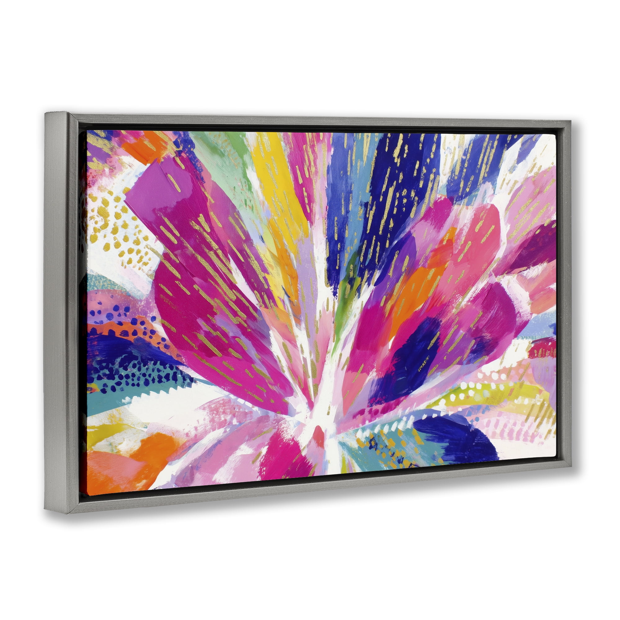 Stupell Industries Flower Burst in Vibrant Tones Gray Framed Floater Canvas Wall Art, design by Chromatic Storm Studio