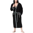 thumbnail image 3 of KelaJuan Men Dressing Gown Robe Patchwork Hooded Long Sleeve Flannel Bathrobe for Hotel Spa Party Kimono Robe with Belt, 3 of 6