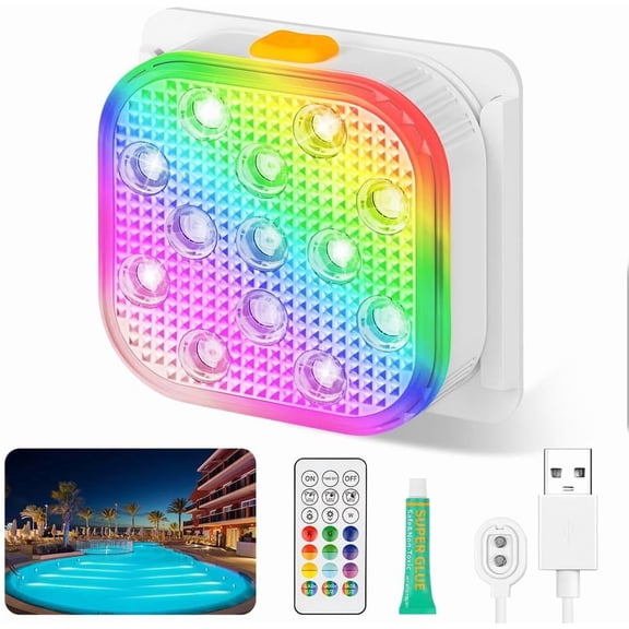 SONGAUN Underwater Pool Light, Rechargeable Hot Tub Lights Remote Control, 16 Colors & 6 Dynamic RGB Modes, IP68 Waterproof LED Light for Pool, Vase Base, Spa, Aquarium, Pond, Party Decor