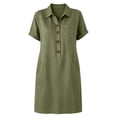 thumbnail image 4 of ClodeEU Women's Collared Half Button Short Sleeve Knee Length Dress with Pockets,Casual Summer Dress Army Green,Women's Plus L, 4 of 6
