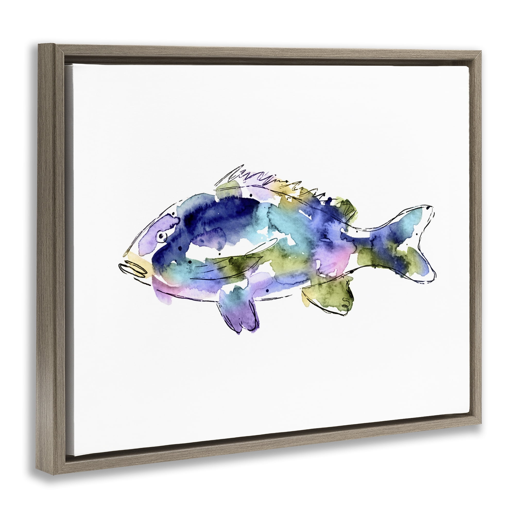 Stupell Industries Watercolor Style Fish Animals & Insects Painting Brown Floater Framed Canvas Art Print Wall Art, 21 x 17