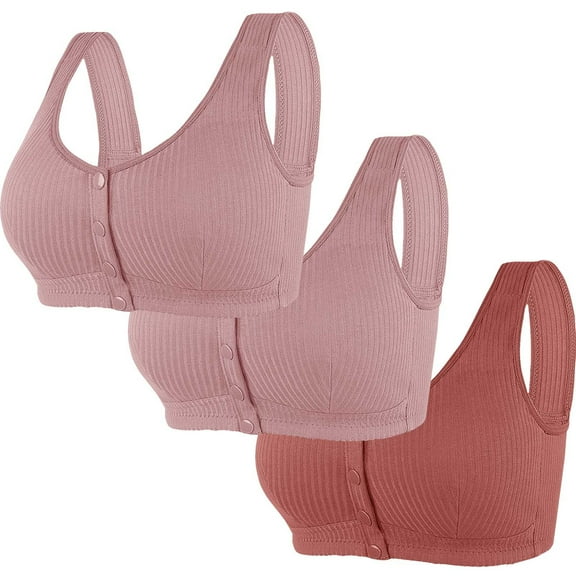 hoksml 3PC Bra, Front Button Bra, Front Closure Sports Bras Women Cotton Soft Cup, Plus Size Traceless Gathering Bralettes, Everyday Sleep Bras 2025 on Clearance