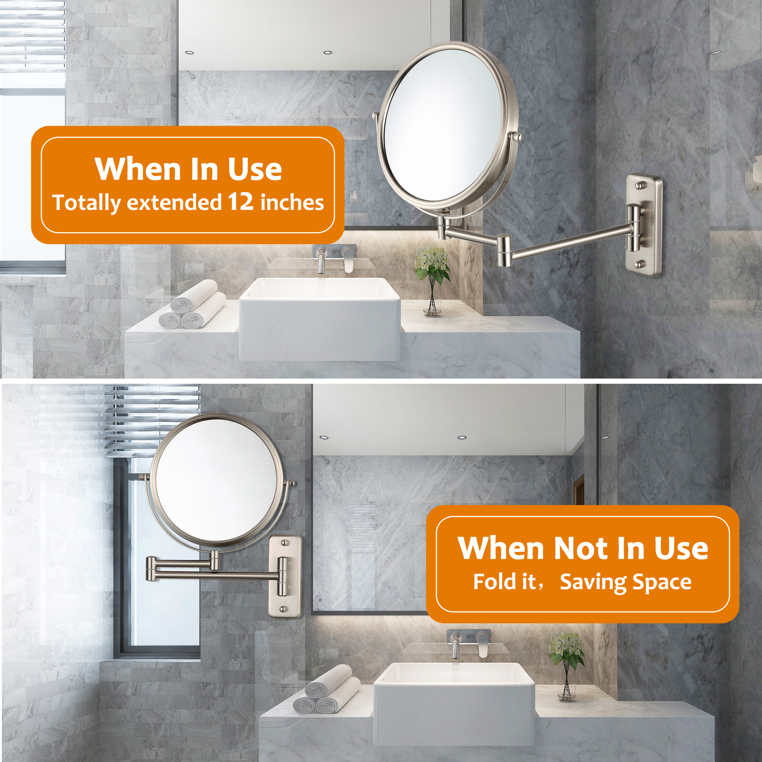 Decluttr 10X Magnifying Wall Mount Mirror, 8-Inch, Nickel photo 3