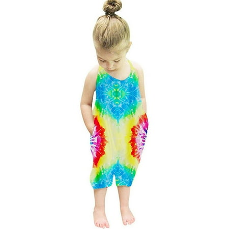 

OVTICZA Baby Toddler Halter Pocket Tie-dye Romper for Girls Clothes Sleeveless Jumpsuit Mint Green 110