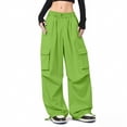 thumbnail image 3 of CPNG Girls' Summer Fashion Cargo Pants Elastic High Waist Wide Leg Baggy Multi-Pocket Cargo Sweatpants Casual Jogger(Light Green,11-12 Years), 3 of 9