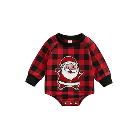 

Canrulo Christmas Newborn Infant Baby Boy Girl Romper Deer Santa Plaids Print Long Sleeve Jumpsuit Xmas Clothes Red Santa Claus 3-6 Months