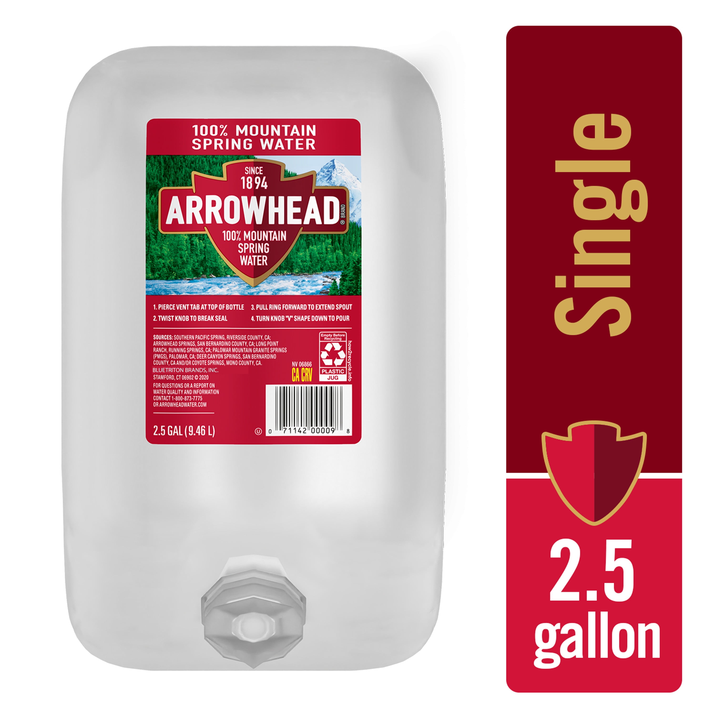 ARROWHEAD Brand 100% Mountain Spring Water, 2.5-gallon plastic jug