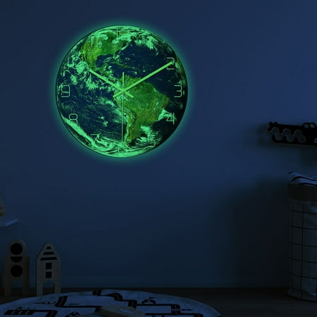 IBASETOY Unique Earth Shape Wall Clock with Night Glow for Bedroom Kitchen and Dining