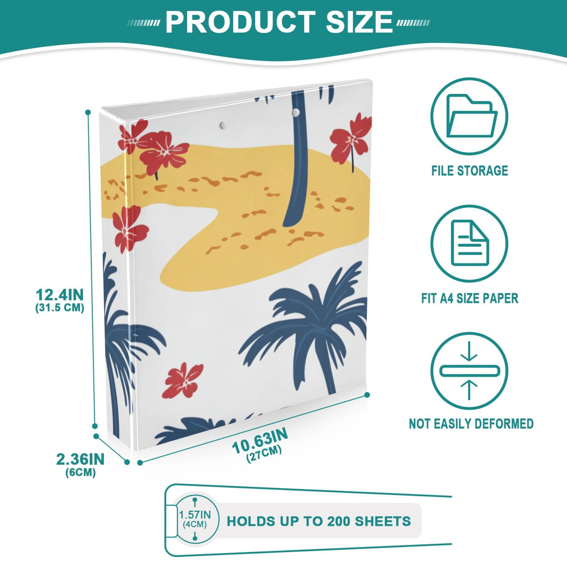 Palm Trees Sand Dunes 3 Ring Binders 1.5 inch Hardcover File Folders with Interior Pockets A4 Size Organizer for School Office Hospital Set of 2