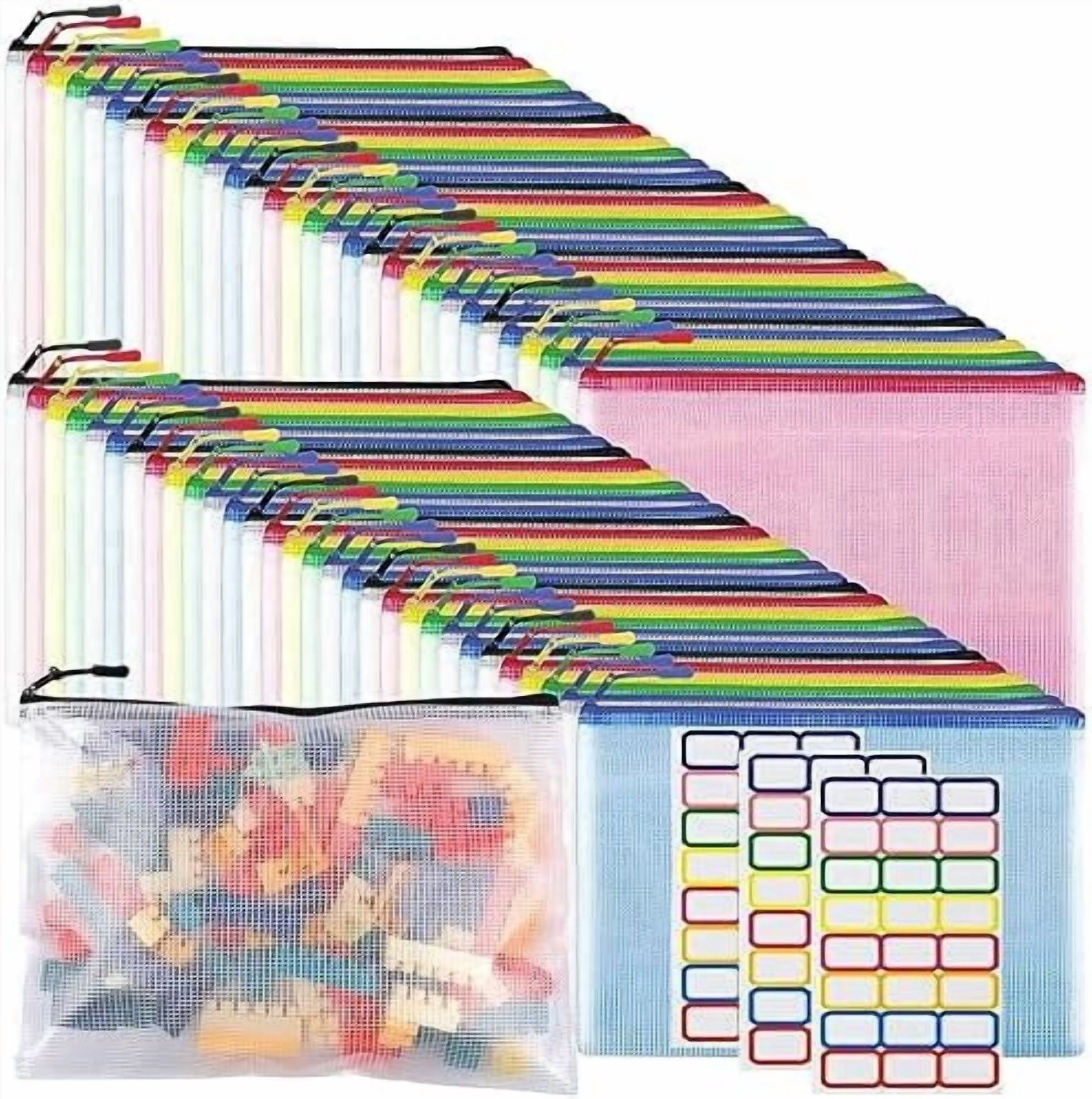 60pcs Large A4 Mesh Zipper Pouch File Bags Tekola Reusable Zippered Pouches for Organizing Classroom, Board Game Storage, Puzzle Bags