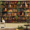 thumbnail image 5 of Plant Cat Bookshelf Tapestry Botanical Floral Flower Cats Book Tapestries Wall Hanging Vintage Library Extra Large Tapestry for Bedroom Living Room Dorm 60 x 40 inch, 5 of 6