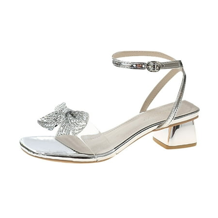 

KmaiSchai Women’S Sandals Fashion Summer Women Sandals Rhinestone Bow Buckle Strap Square Heel Middle Heel Casual Sandals For Women Flowers Slip On Sandals For Women Quilted Sandals For Wom