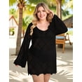 thumbnail image 2 of Plus Size Swimsuit Cover Ups for Women Boat Neck Crochet Cover Up Long Sleeve Sheer Beach Tunic Bathing Suit Cover Up Alsol Lamesa XL-5XL, 2 of 6