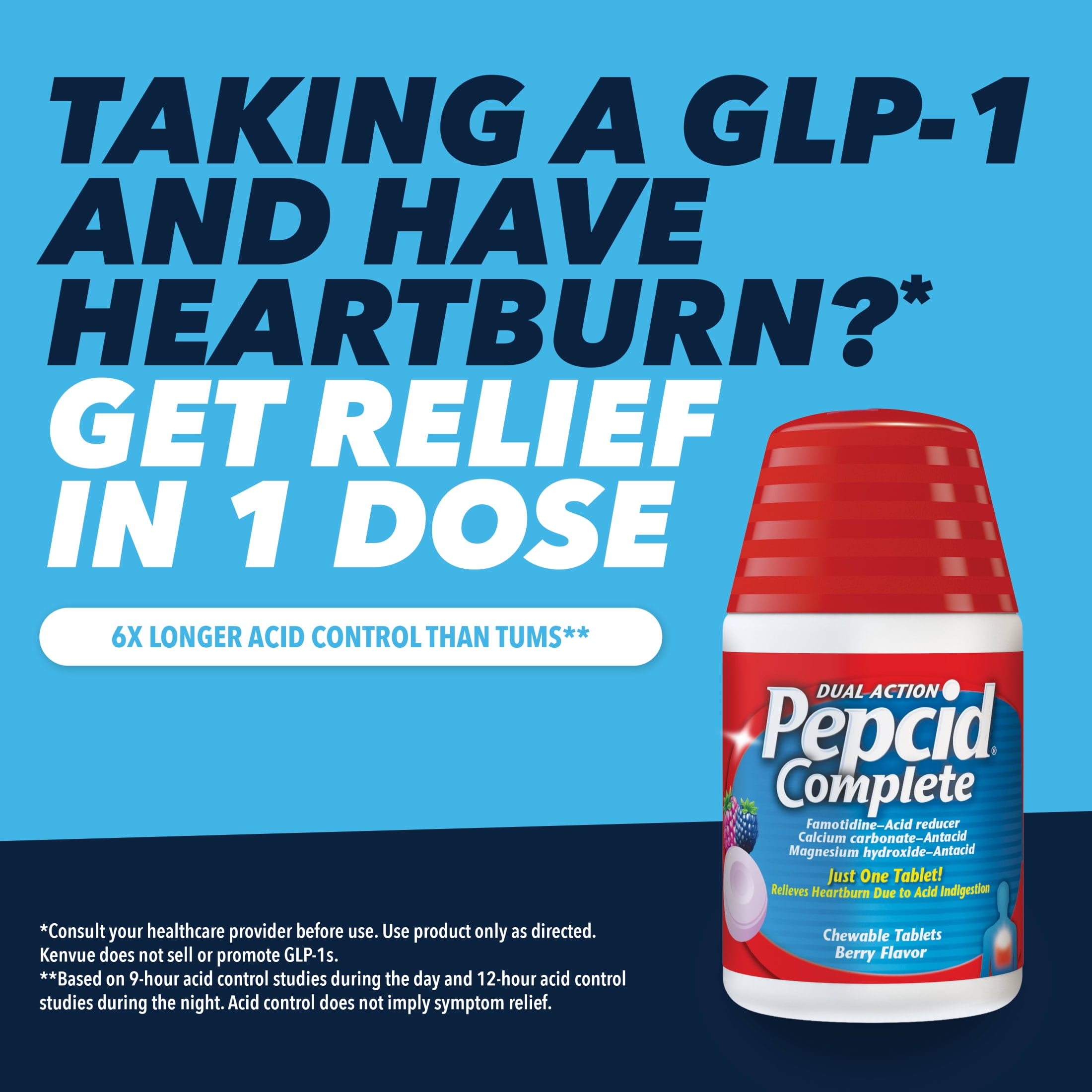 Pepcid Complete Acid Reducer + Antacid Famotidine Chews, Mint, 50 Count