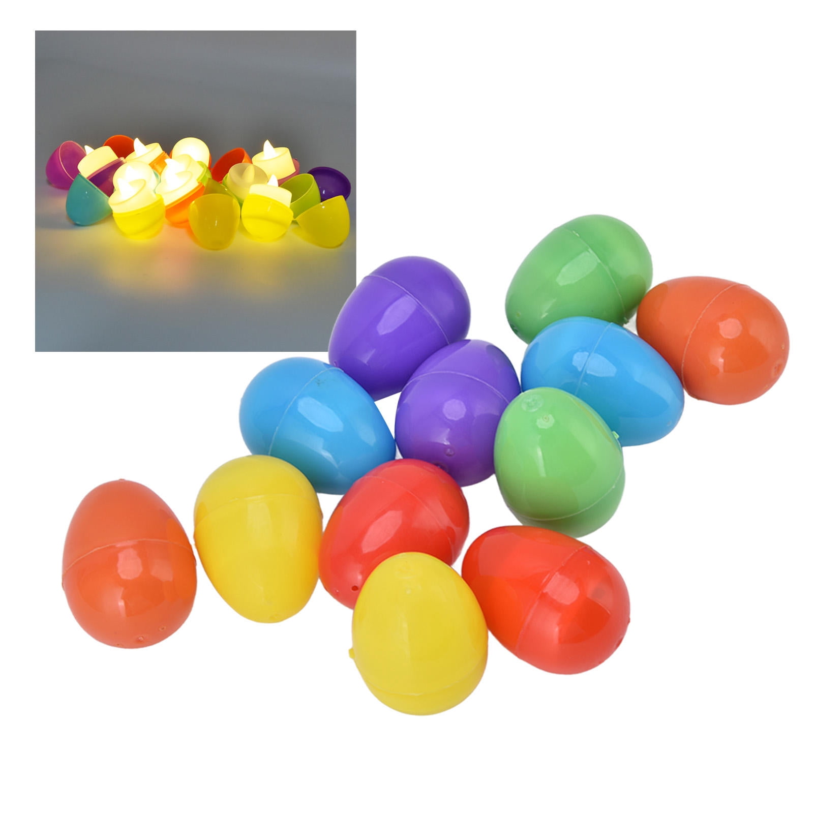Yajisi 12Pcs Light-Up Easter Eggs, Glowing LED Plastic Eggs with Built-In Batteries, Warm Light Holiday Decor, 2.4x1.8in