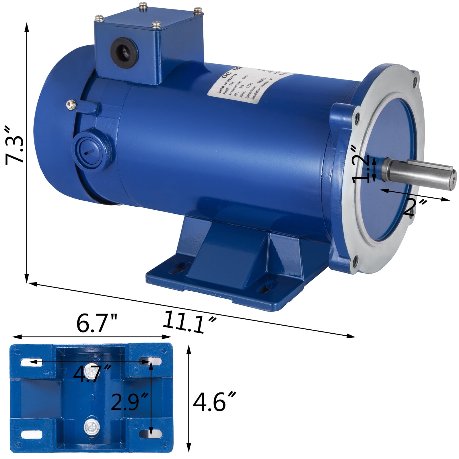 VEVOR DC Motor,Rated Speed 1750 RPM,1HP 12V Electric Motor Permanent Motor