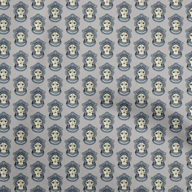 oneOone Georgette Viscose Gray Fabric Goddess Durga Face Craft Projects Decor Fabric Printed By The Yard 42 Inch Wide