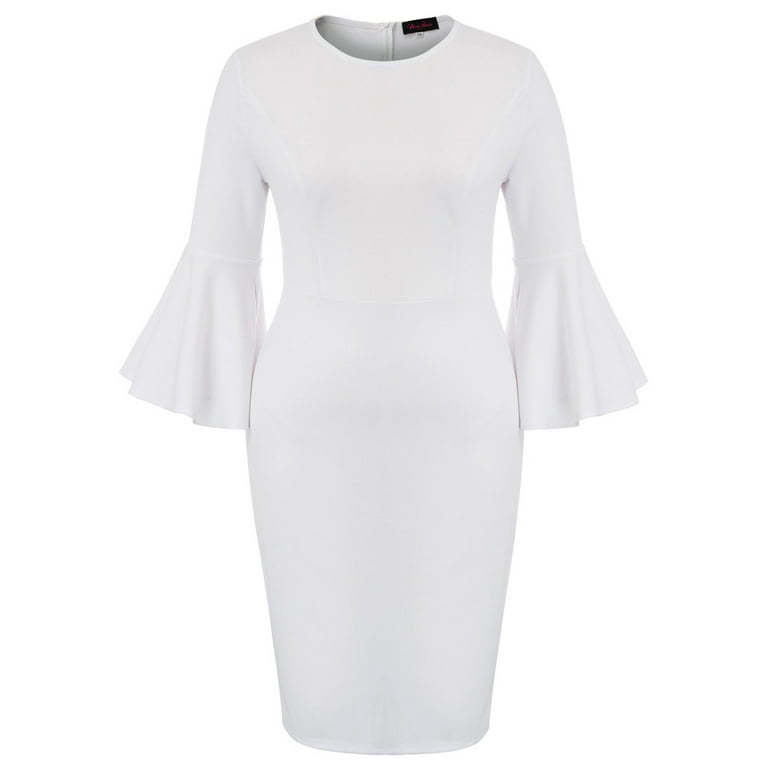 White bell sleeve hot sale dress plus size