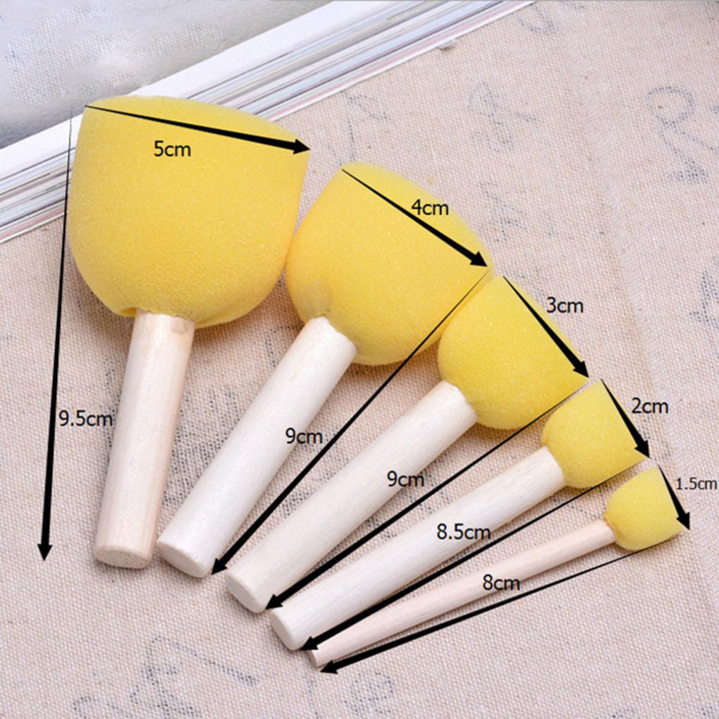 Penta Angel Paint Foam Brushes 8Pcs Assorted Size Round Head Painting Sponges with Wood Handle for Acrylic Stains Watercolor Varnishes and Crafts DIY Mixed Size, Yellow 