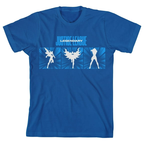 Justice League White Superhero Silhouettes Boy's Royal Blue T-shirt-Medium