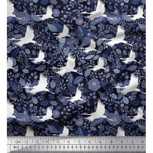 Soimoi Moss Georgette Fabric Leaves,Floral & Princess Cat Bird Decor Fabric Printed Yard 42 Inch Wide