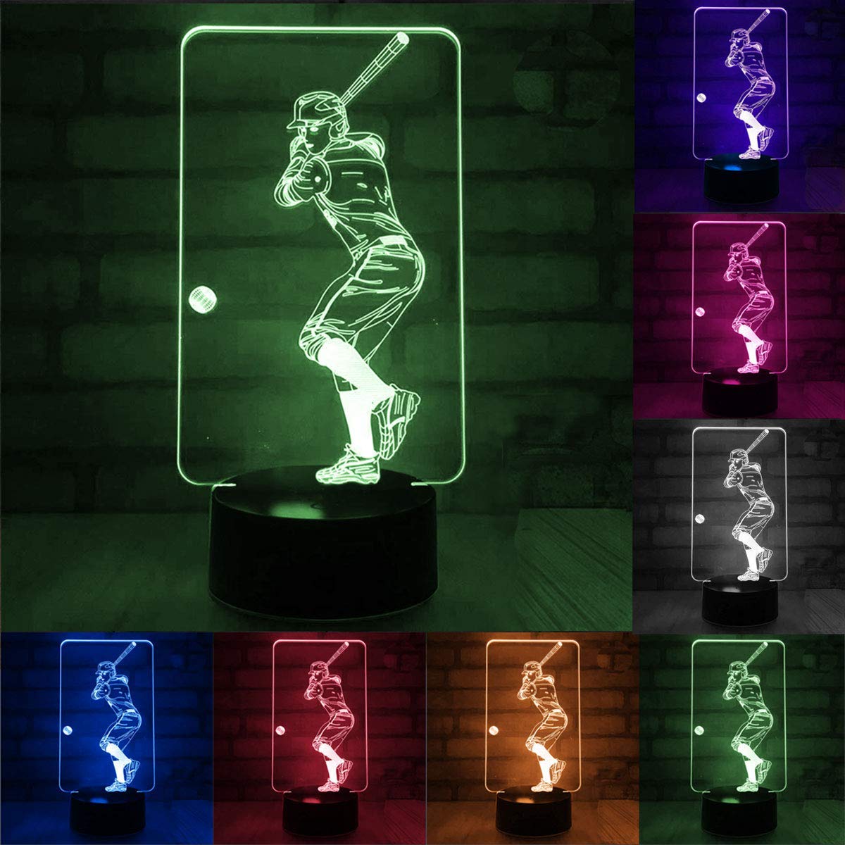 3D Remote Night Stand Light, EpicGadget Touch Control Optical Illusion Visualization LED Night Light Lamp 7 Colors Changing Remote Control Night Light Lamp Stand (Baseball Player) - image 2 of 3