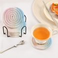 thumbnail image 3 of Yayeee 6 PCS Drink Coasters with Holder Set Woven Absorbent Round Tabletop Hot Pad, Light Blue Stripes, 3 of 7