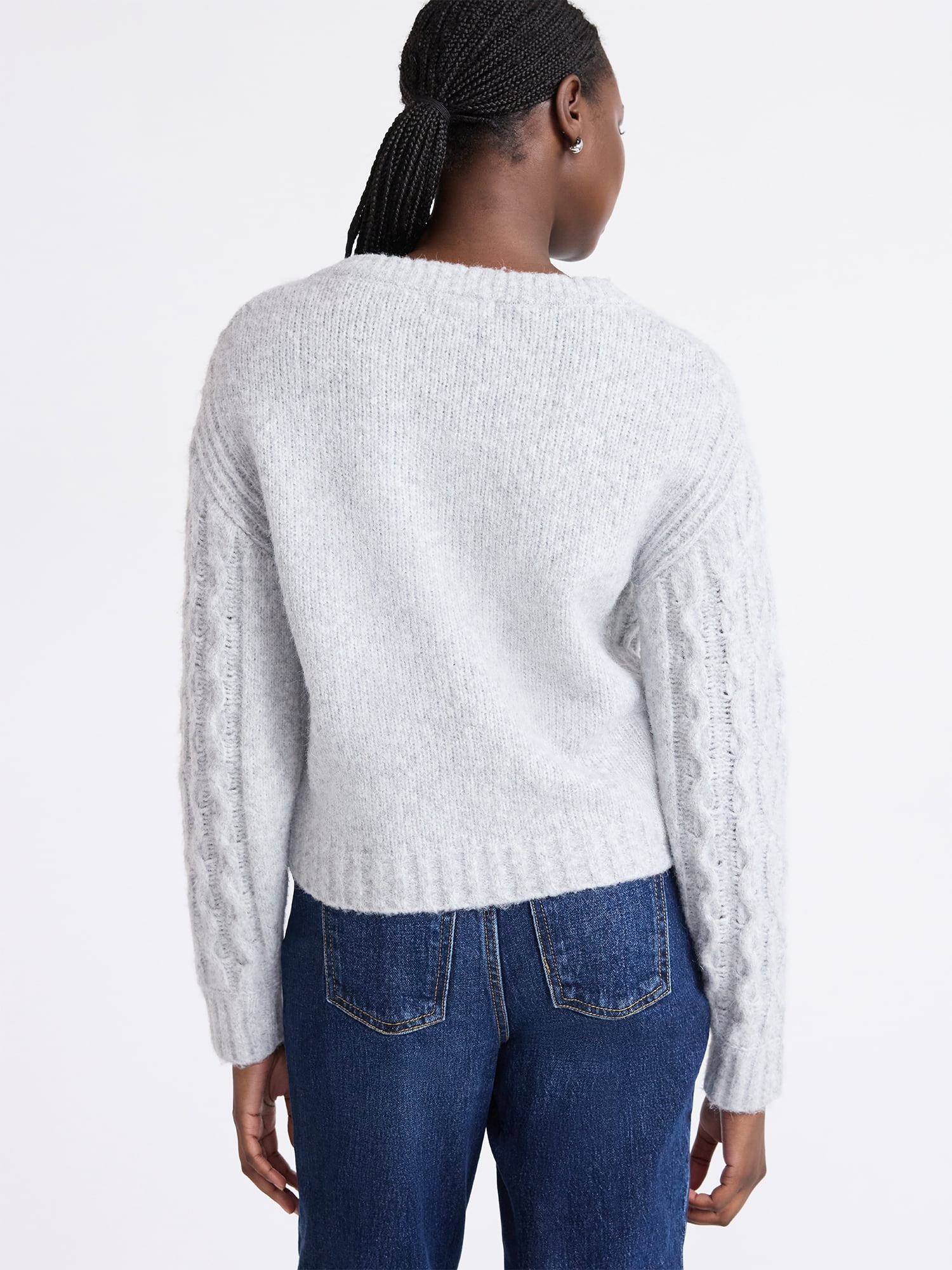 Free Assembly Women's and Women's Plus Cropped Cable Cardigan Sweater, Midweight, Sizes XS-4X