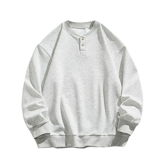 UAMVSH Oversized Sweatshirts for Men Plus Size Long Sleeve Pullover Tops Classic Button Henley V-Neck Casual Athletic Shirts(X-Large,Gray)