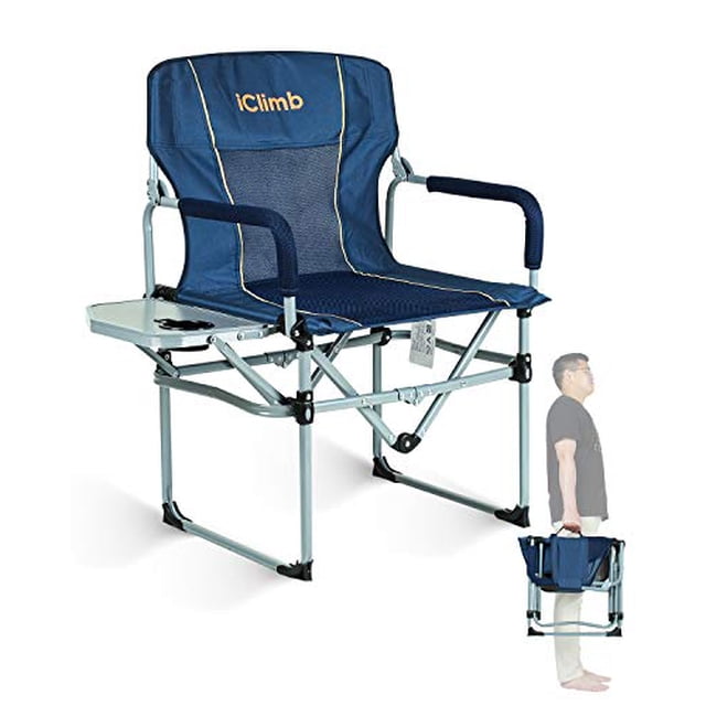 iClimb Chaise Pliante en Maille Compacte Robuste pour Camping avec Tablette Latérale et Poignée (Marine, 2 Pcs)