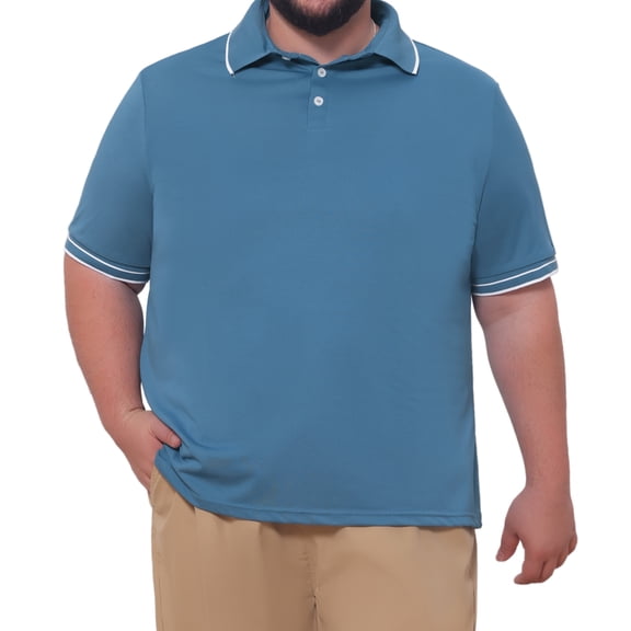 DARING DIVA Men's Big Tall Contrast Trim Short Sleeve Work Office Golf Shirts XL Blue