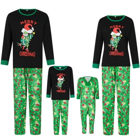 

Clearance Before Christmas！Gotyou Family Grinch Pajamas Christmas Prints Family Matching Long Sleeve Tops+Pants Set Family Matching Sets