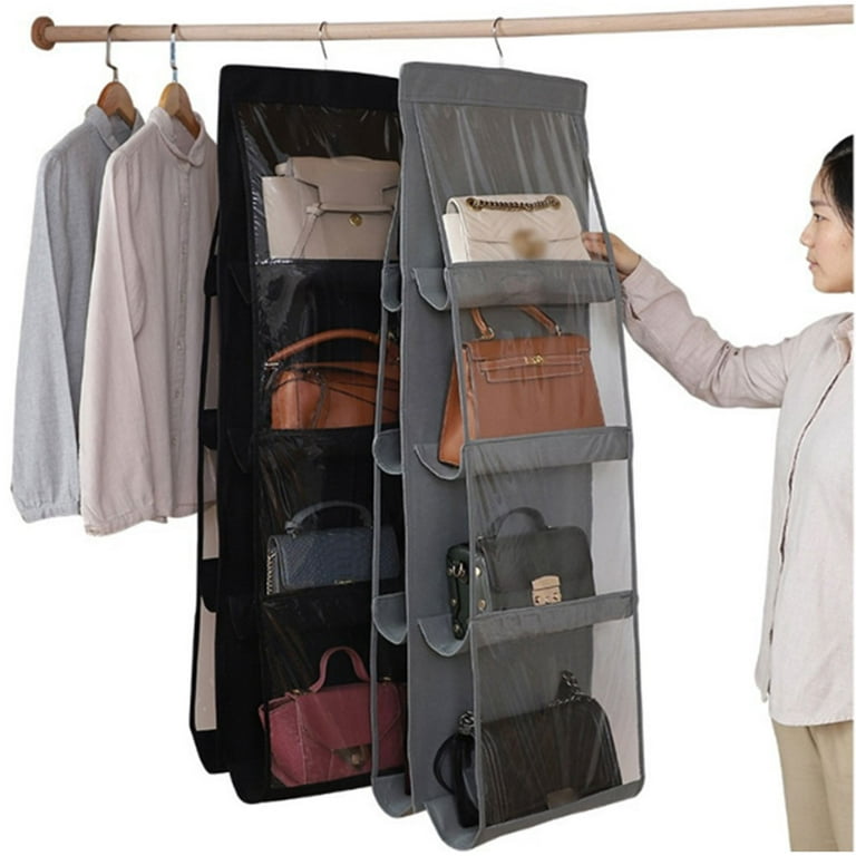 TureClos Hanging Handbag Organizer Non-woven Storage Holder PVC Purse  Closet 8 Pocket Black 