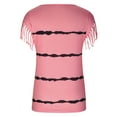 thumbnail image 6 of QLEICOM Women Stripe Tassels Short Sleeve Crewneck T-shirt Blouses Shirts Tops Pink 3XL, US Size 14, 6 of 7