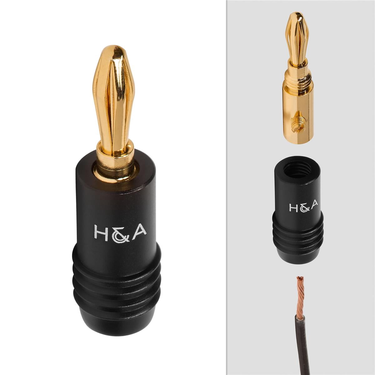 H&A 16 AWG Speaker Wire Cable (100' Spool) Bundle H&A Speaker Connector Banana Plugs, 6 Pairs