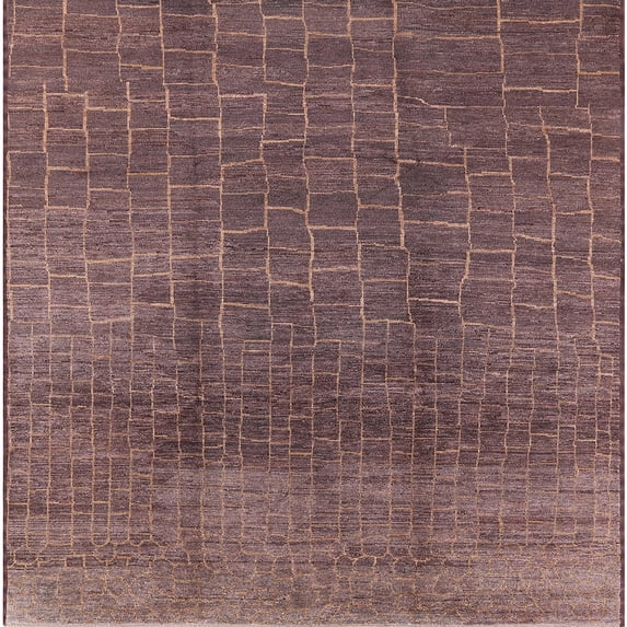 Ahgly Company Indoor Square Mid-Century Modern Maroon Purple Oriental Area Rugs, 8' Square