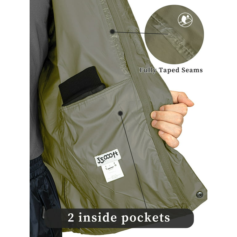 33,000ft Men's Packable Rain Jacket Hooded Lightweight Waterproof Rain  Shell Jacket Raincoat for Hiking Golf Cycling