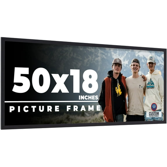50x18 Frame Black Solid Wood Picture Frame | 0.75 Inch Moulding Width | Includes UV Acrylic