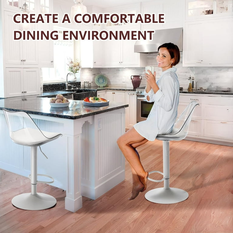 MOJAY Clear Bar Stools Set of 2 Counter Height Adjustable Swivel Acrylic Bar Stools with PU Leather Upholstered Armless Bar Stools for Kitchen Island Clear White Walmart