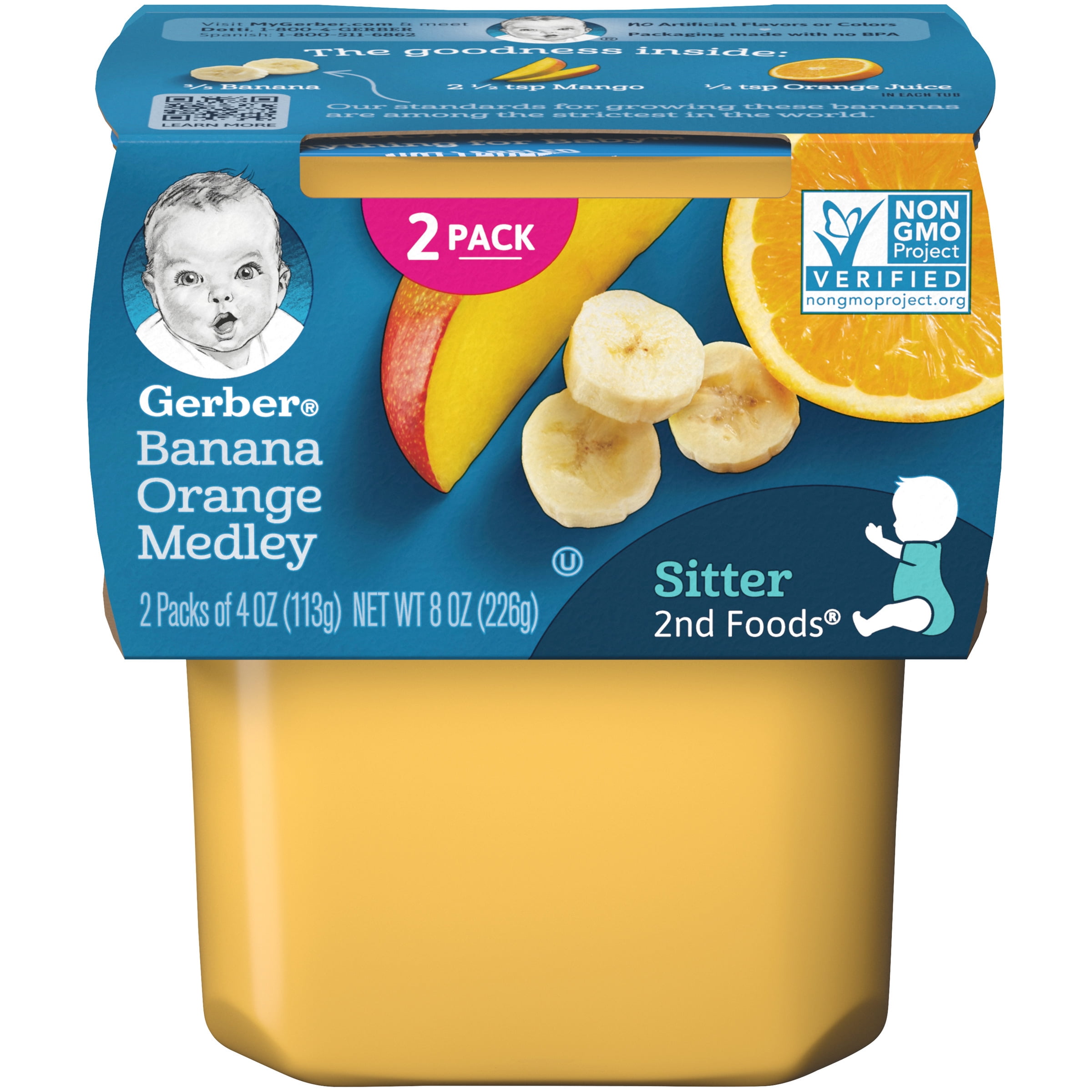 Gerber 2nd Foods Banana Orange Medley Baby Food, 4 oz. Tubs, 2 Count