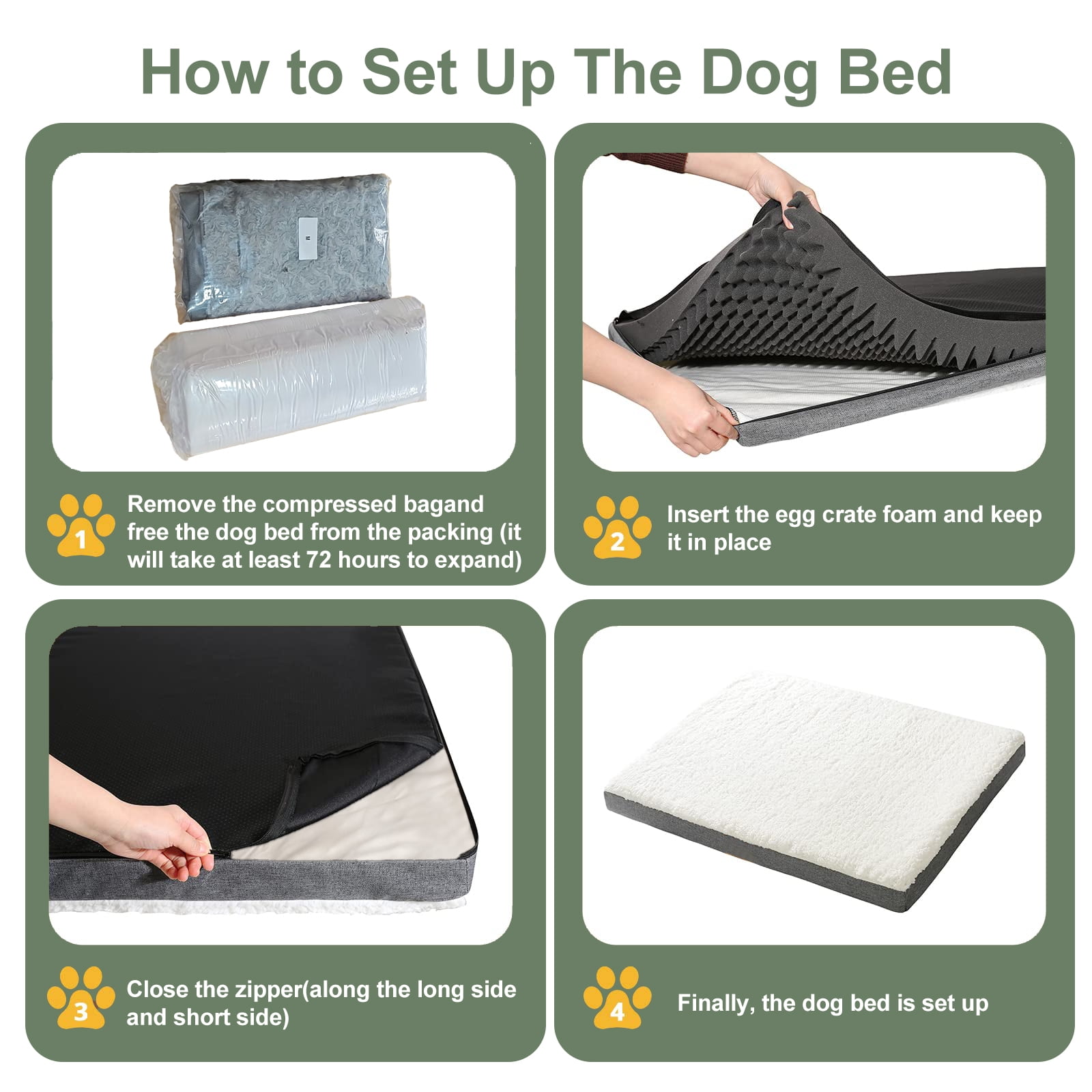PayUSD Dog Bed for Medium Dogs, Big Orthopedic Dog Beds with Removable Washable Cover & Waterproof Lined, Egg Crate Foam Pet Bed Mats Suitable for Dogs Up to 35 lbs (Grey White, 30"X20"X3")
