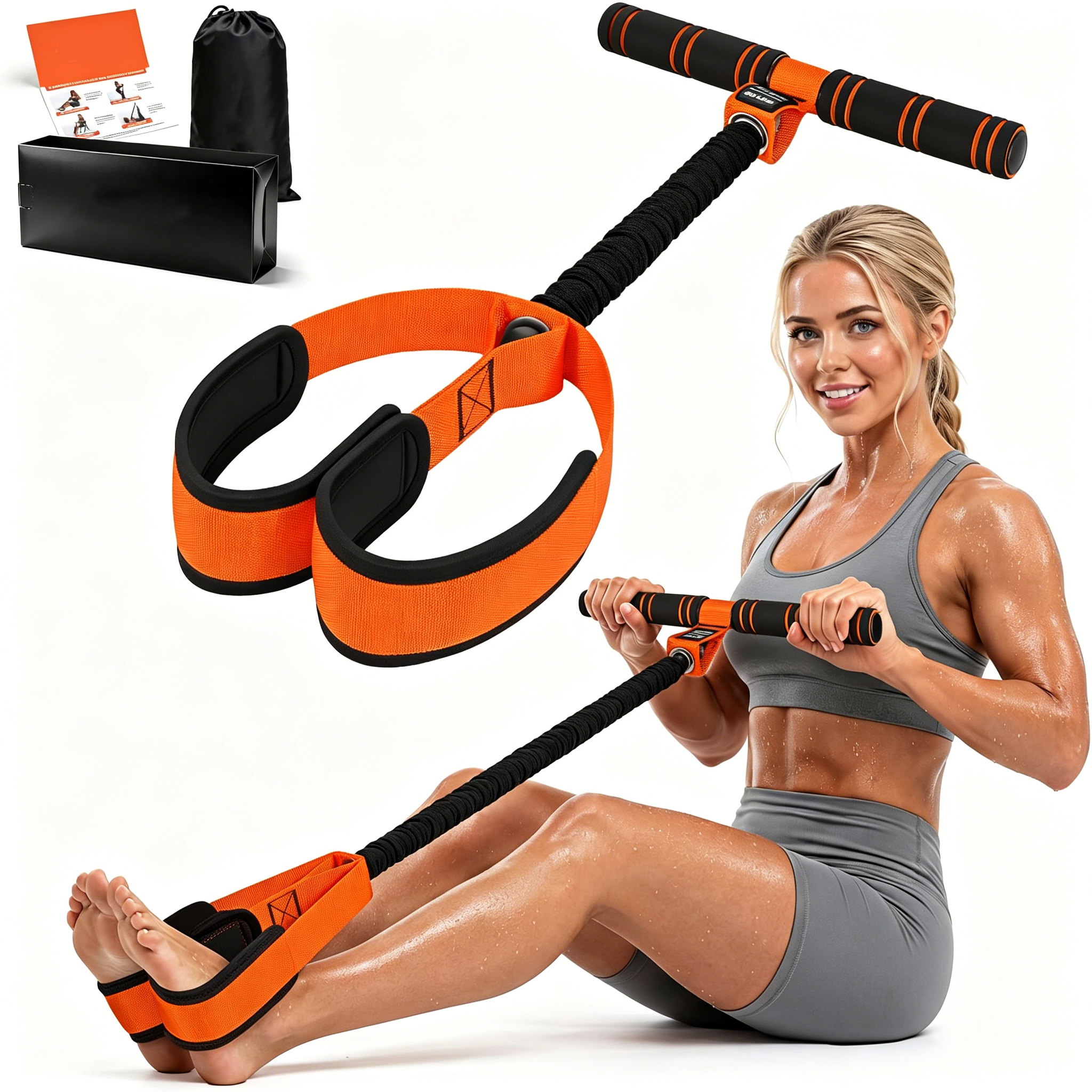 BESTSKY Multifunction Pedal Resistance Band with Handle,Exercise Equipment with Soft Foot Pedal for Sit Up & Full-Body Home Gym Workouts,Core/Abs Training,Pilates,Yoga & Physical Therapy
