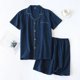 thumbnail image 1 of Pijamas de dos piezas para hombre, pantalones cortos de manga corta a cuadros, gasa de algodón 100%, conjunto de ropa de dormir simple para el hogar, novedad de verano, 1 of 4