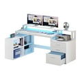 thumbnail image 2 of Dextrus L Shaped Desk with LED Light & Power Outlets, Corner Computer Desk with Drawers & Open Storage Shelves, White, 2 of 10