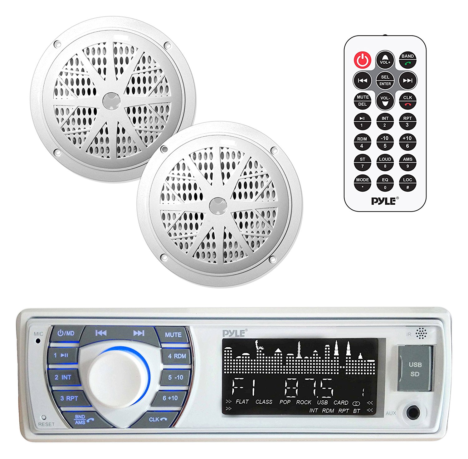 Marine Bluetooth Receiver, White Stereo Kit Bluetooth Marine Stereo