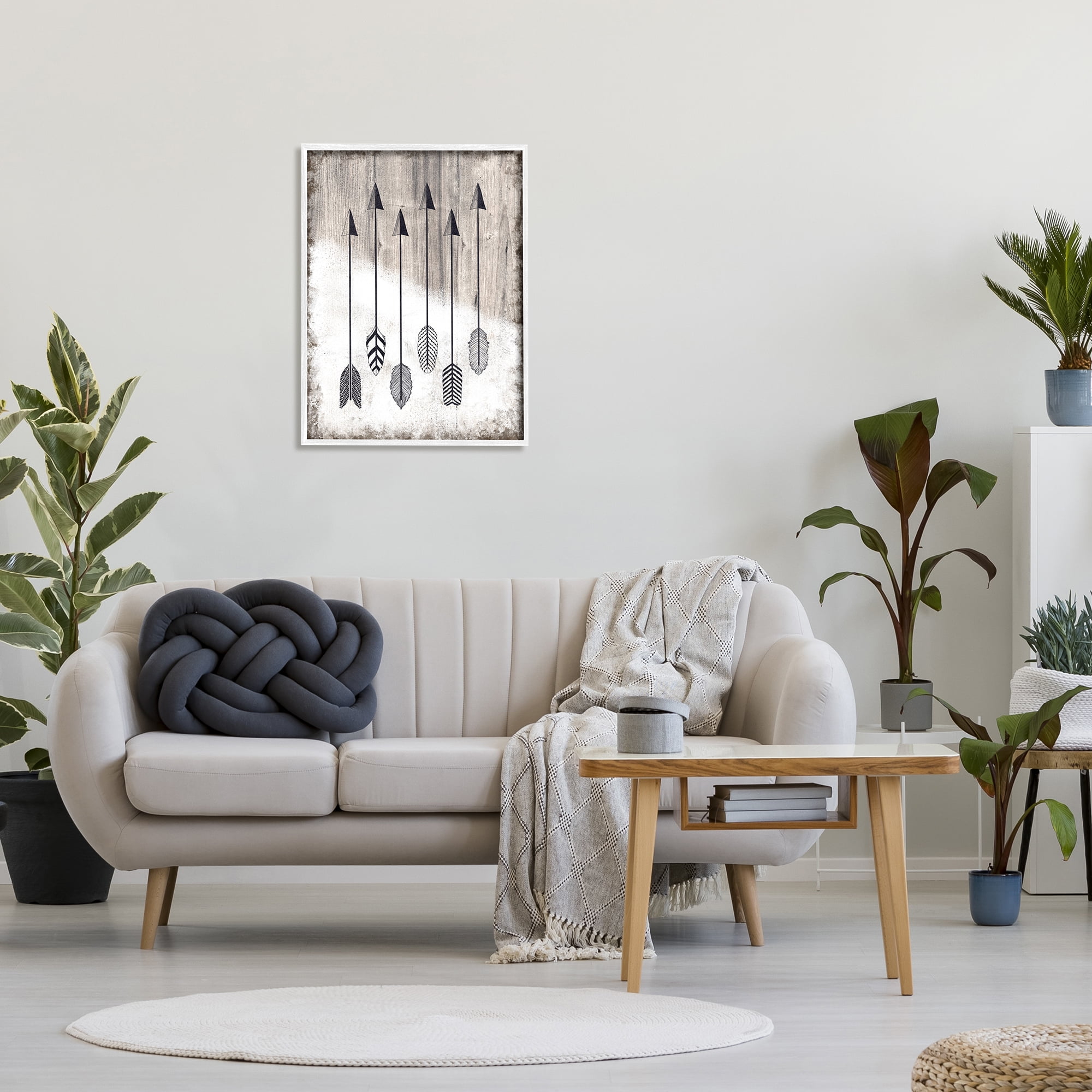 Stupell Industries Tribal Arrow Feather Pattern Black And White Design Graphic Art White Framed Art Print Wall Art, 24x30, by Ziwei Li