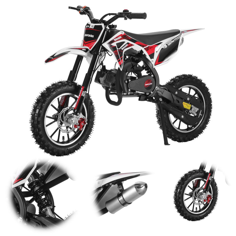 Floseru 49cc Dirt Bike for Kids, 2-Stroke Mini Dirt Bike, Kids Dirt Bike with Front Rear Disc Brakes, Shock Absorption Mini Motorcycle, Gas Power Motocross Bike, Speeds Up to 40KM/H