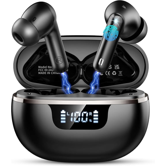 Wireless Earbuds, Bluetooth 5.4 Headphones Deep Bass Stereo, in-Ear Earphones with 4 ENC Mics, 40H Playtime LED Display Mini Charging Case Ear Buds, IP7 Waterproof Wireless Headphones for Android iOS